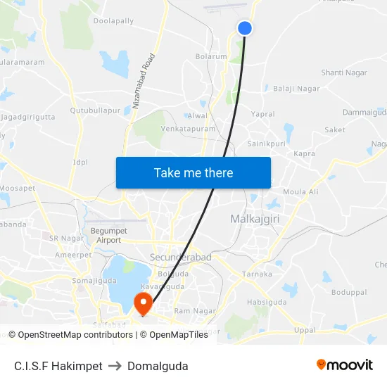C.I.S.F Hakimpet to Domalguda map