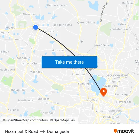 Nizampet X Road to Domalguda map