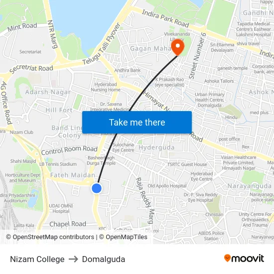 Nizam College to Domalguda map