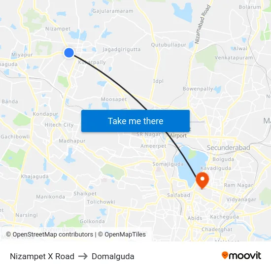 Nizampet X Road to Domalguda map