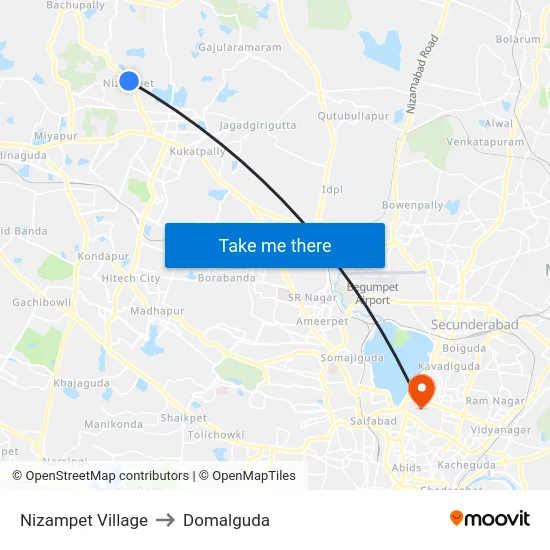Nizampet Village to Domalguda map