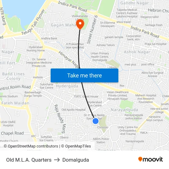 Old M.L.A. Quarters to Domalguda map