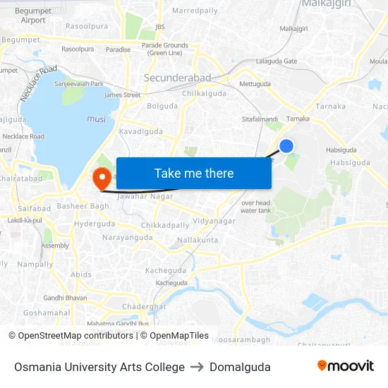 Osmania University Arts College to Domalguda map