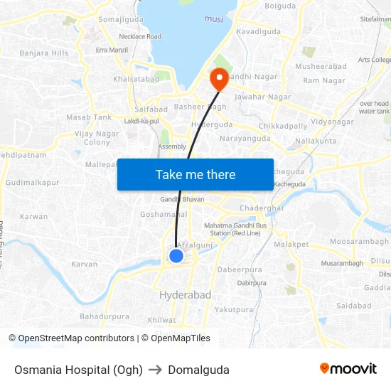 Osmania Hospital (Ogh) to Domalguda map