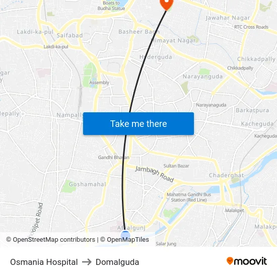 Osmania Hospital to Domalguda map