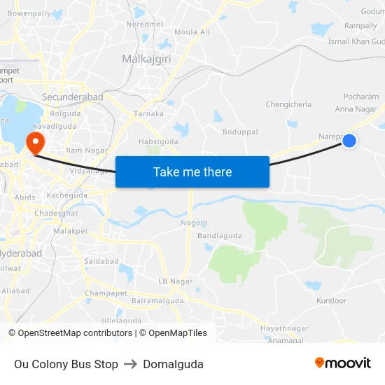 Ou Colony Bus Stop to Domalguda map