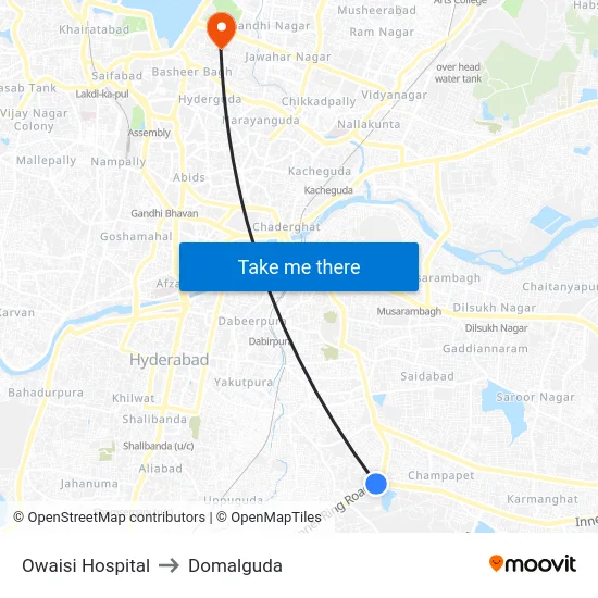 Owaisi Hospital to Domalguda map