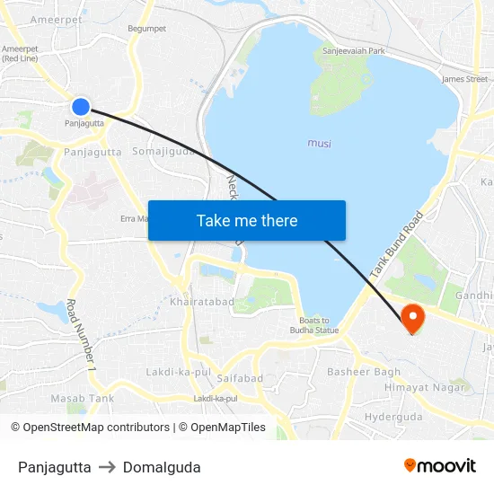 Panjagutta to Domalguda map