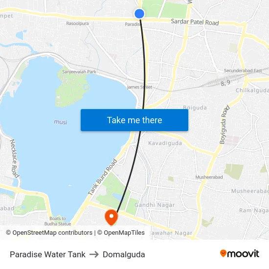 Paradise Water Tank to Domalguda map