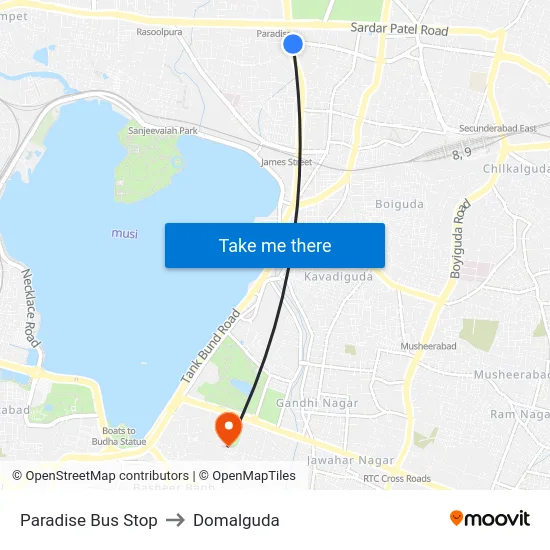 Paradise Bus Stop to Domalguda map