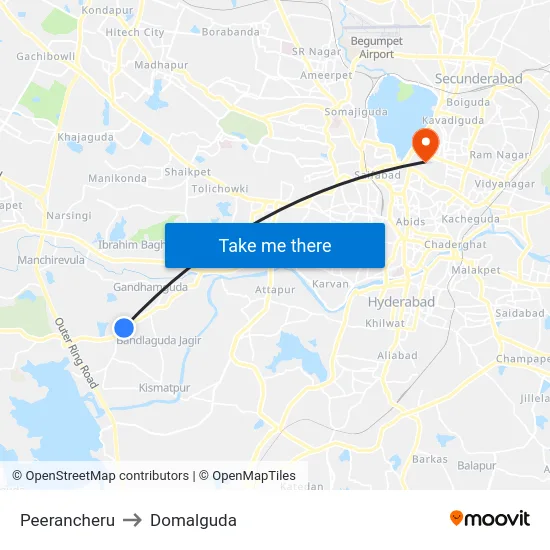 Peerancheru to Domalguda map