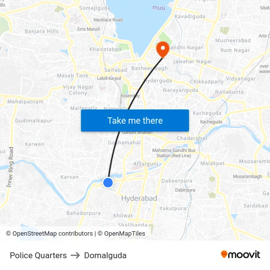 Police Quarters to Domalguda map