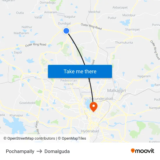 Pochampally to Domalguda map