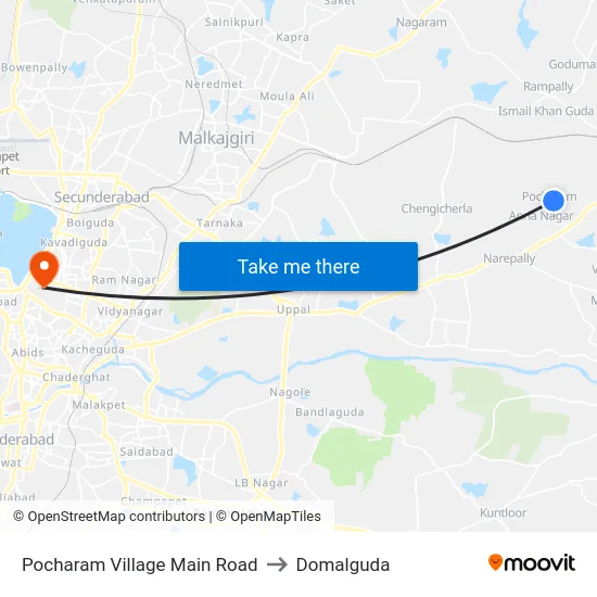 Pocharam Village Main Road to Domalguda map