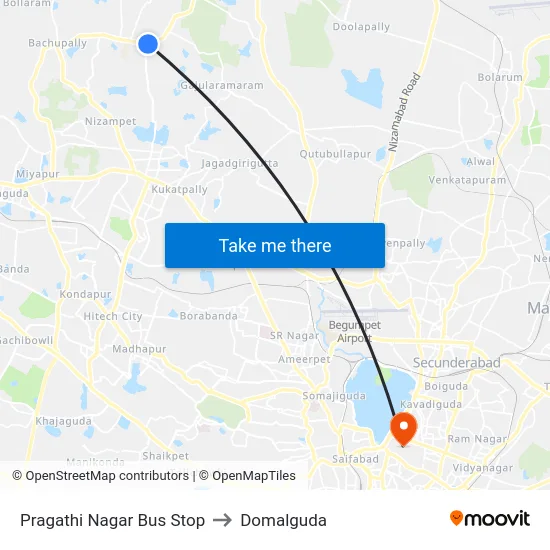 Pragathi Nagar Bus Stop to Domalguda map