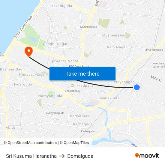 Sri Kusuma Haranatha to Domalguda map