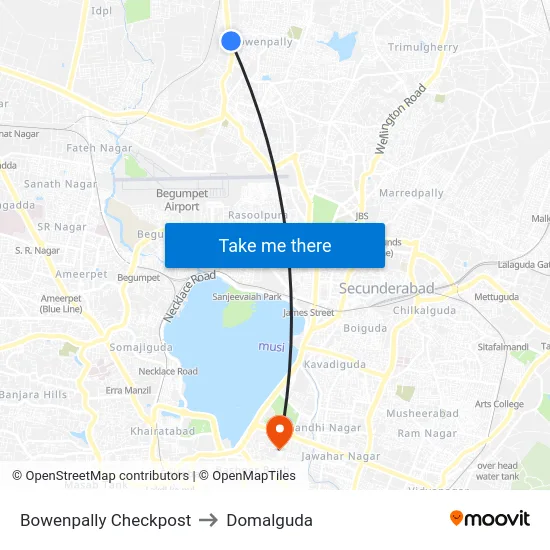 Bowenpally Checkpost to Domalguda map