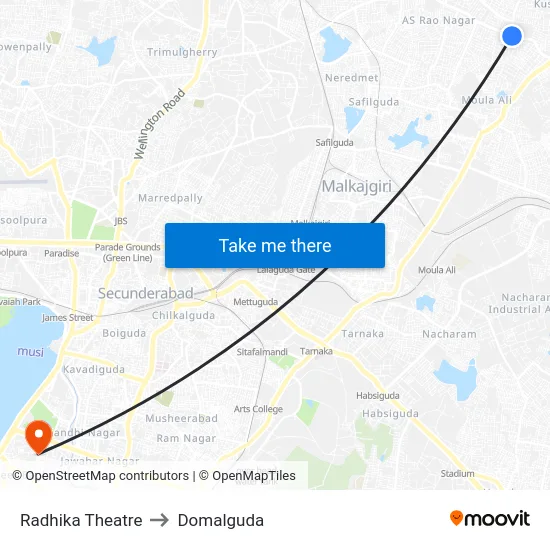 Radhika Theatre to Domalguda map