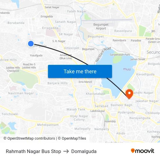 Rahmath Nagar Bus Stop to Domalguda map