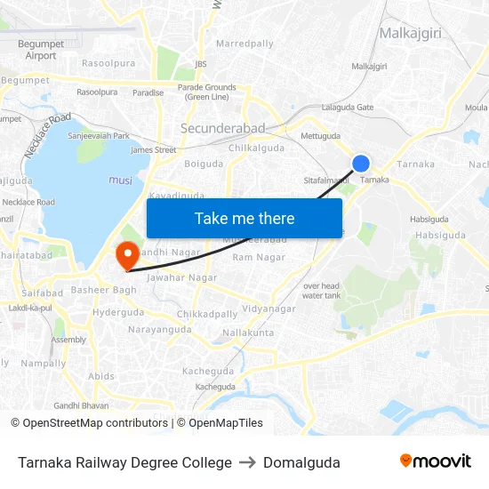 Tarnaka Railway Degree College to Domalguda map