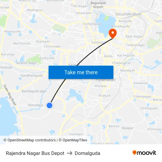 Rajendra Nagar Bus Depot to Domalguda map