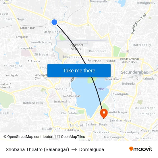 Shobana Theatre (Balanagar) to Domalguda map