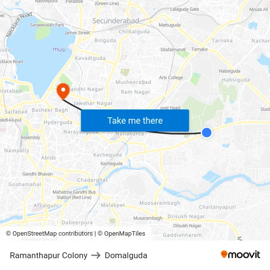 Ramanthapur Colony to Domalguda map