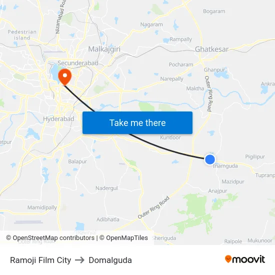 Ramoji Film City to Domalguda map