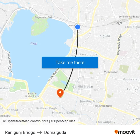 Ranigunj Bridge to Domalguda map