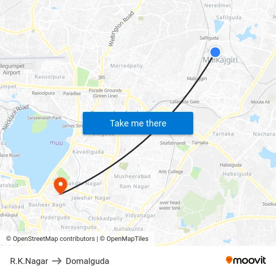 R.K.Nagar to Domalguda map