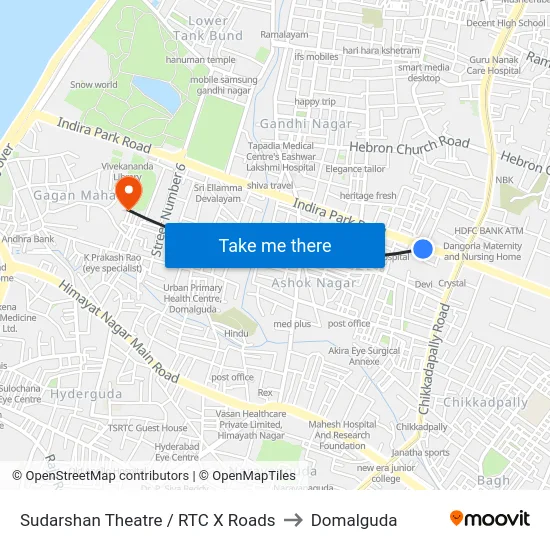 Sudarshan Theatre / RTC X Roads to Domalguda map