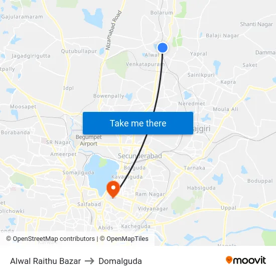 Alwal Raithu Bazar to Domalguda map