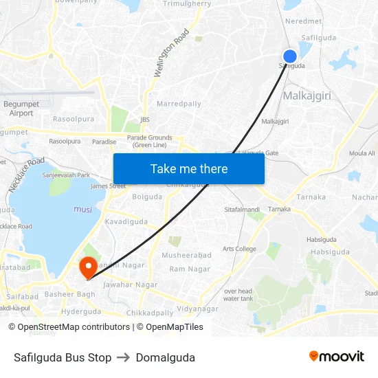 Safilguda Bus Stop to Domalguda map