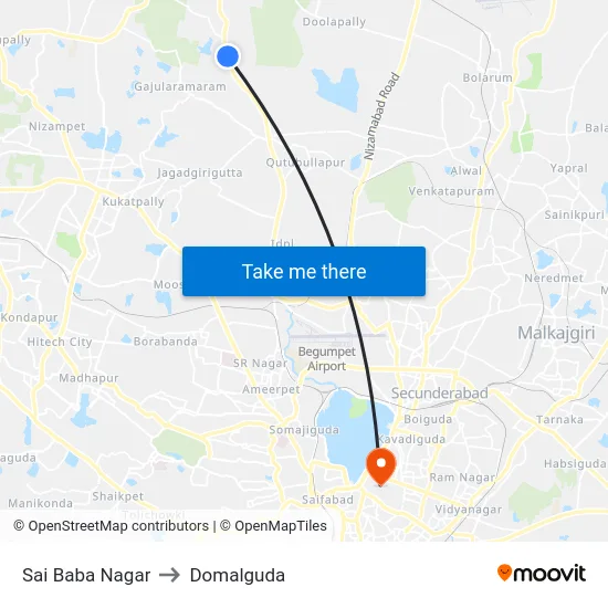 Sai Baba Nagar to Domalguda map