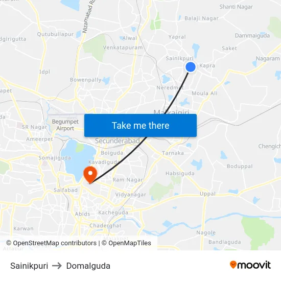 Sainikpuri to Domalguda map