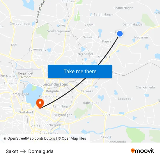 Saket to Domalguda map