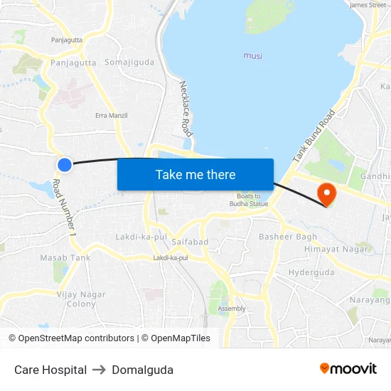 Care Hospital to Domalguda map