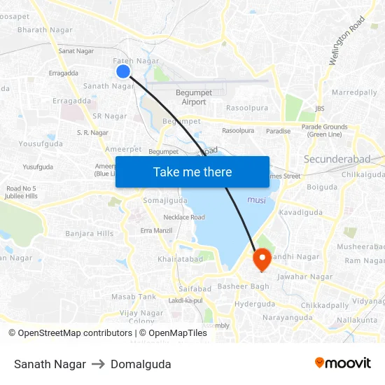 Sanath Nagar to Domalguda map