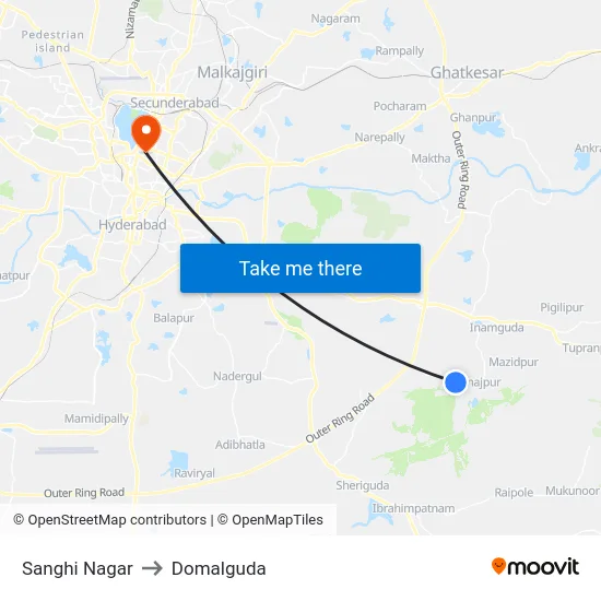 Sanghi Nagar to Domalguda map