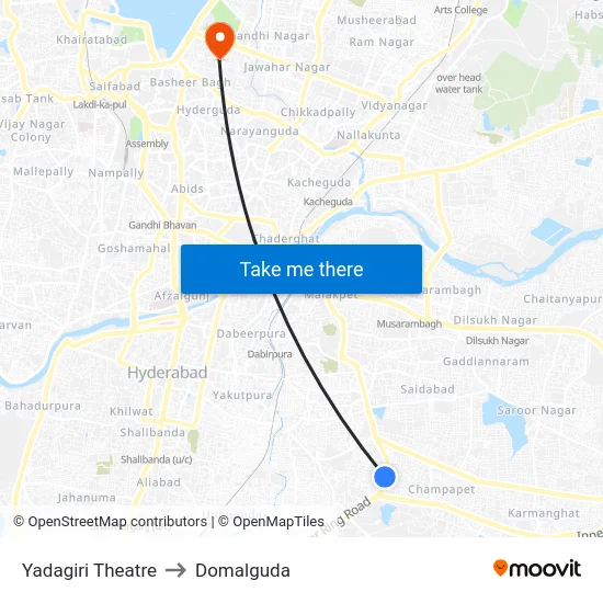 Yadagiri Theatre to Domalguda map