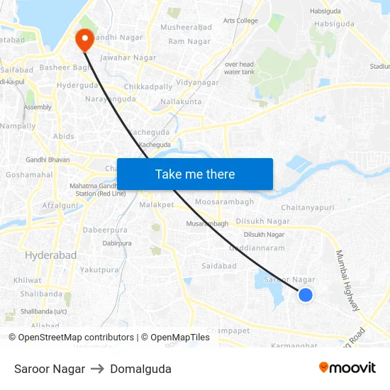 Saroor Nagar to Domalguda map