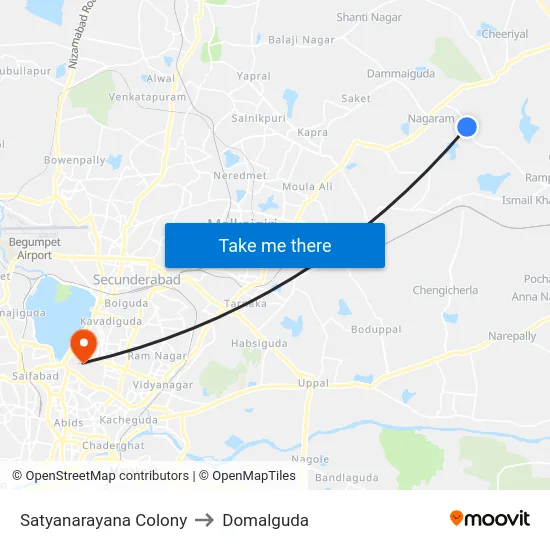 Satyanarayana Colony to Domalguda map