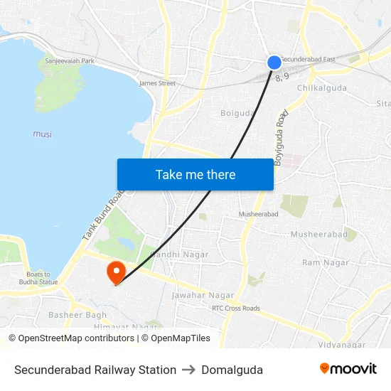 Secunderabad Railway Station to Domalguda map