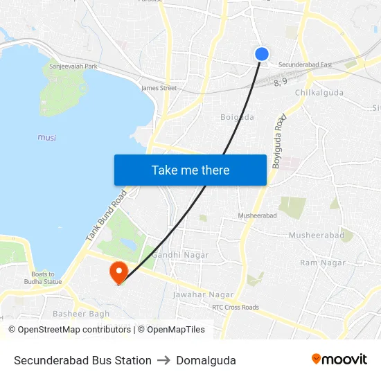 Secunderabad Bus Station to Domalguda map