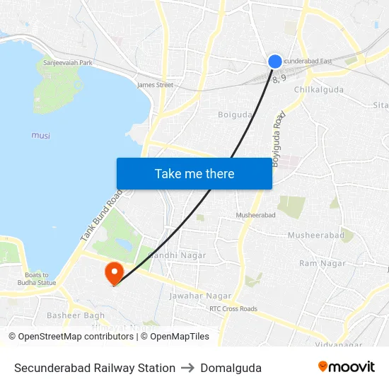 Secunderabad Railway Station to Domalguda map