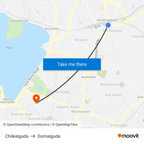 Chilkalguda to Domalguda map