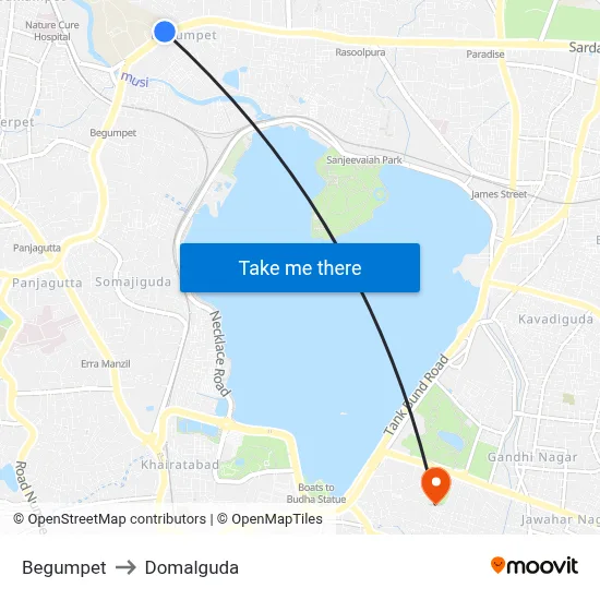 Begumpet to Domalguda map