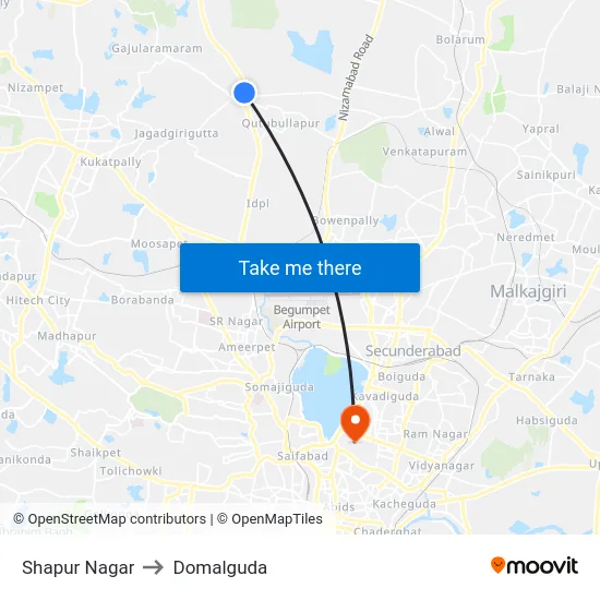 Shapur Nagar to Domalguda map