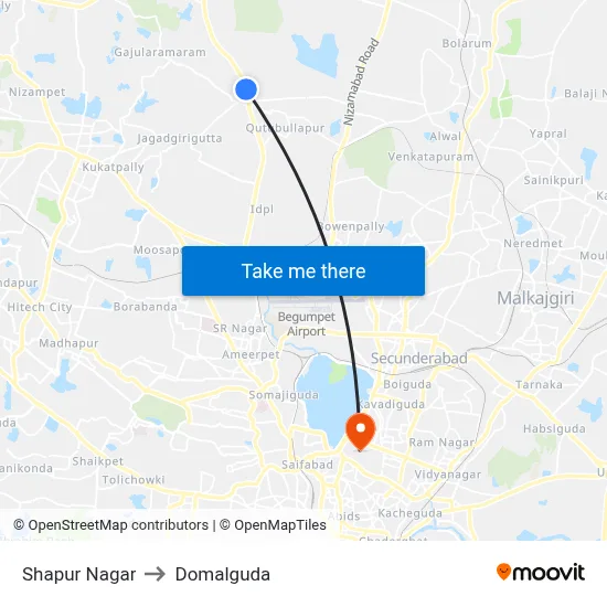 Shapur Nagar to Domalguda map