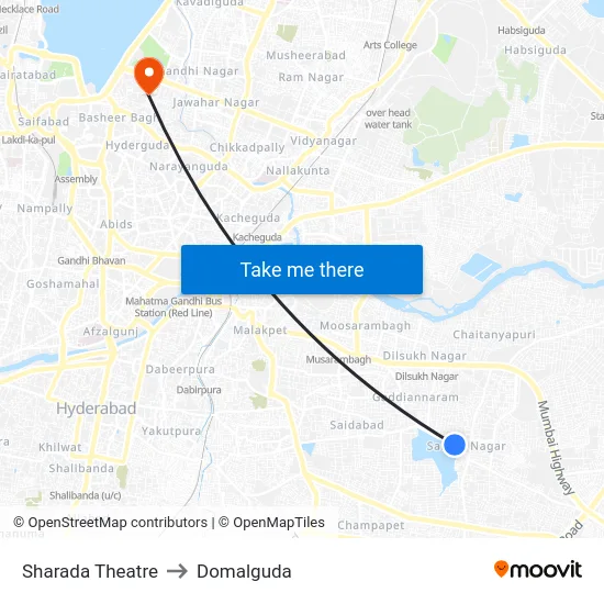 Sharada Theatre to Domalguda map